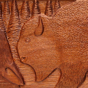 Carving detail featuring a buffalo.
