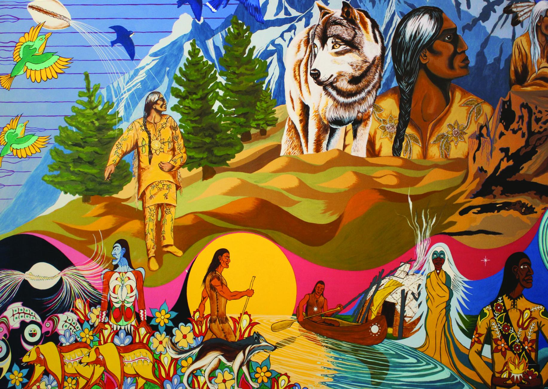 Image montrant le 3e de 3 panneaux muraux qui illustre l'histoire de la Première Nation Mississaugas of the Credit