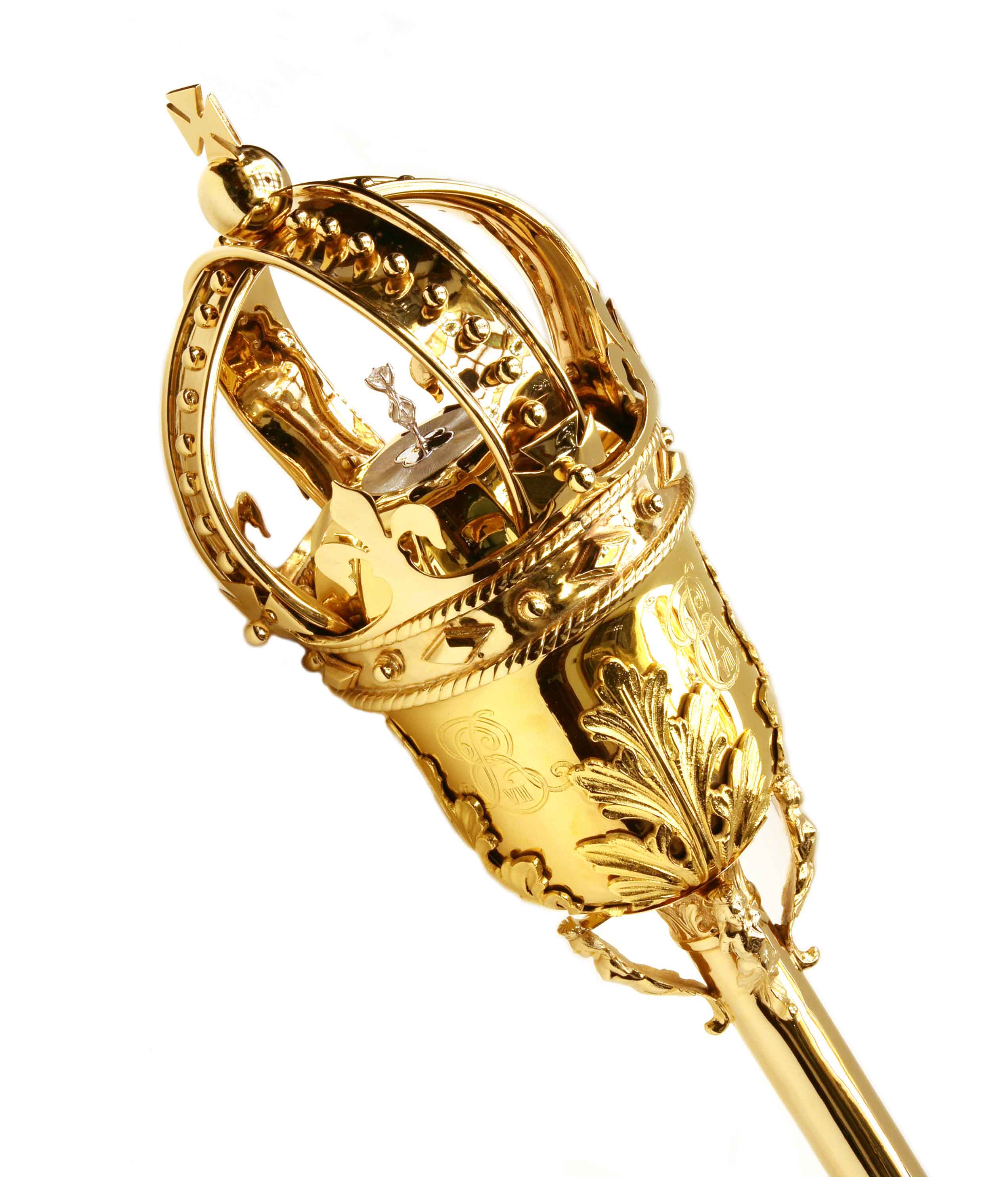 Detailed view of the crown on the Legislative Mace.