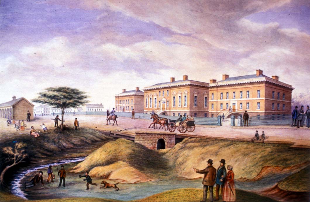 Third Parliament Building, located at Front and Simcoe Streets, 1832-1892.
