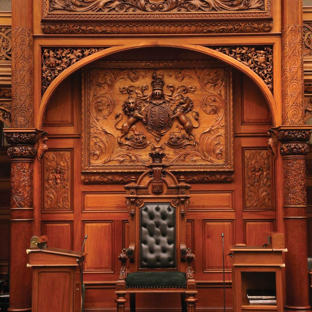 The ornate throne that the Speaker sits on.