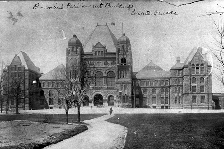 black and white photo of the the Legislative Building exterior circa 1893 