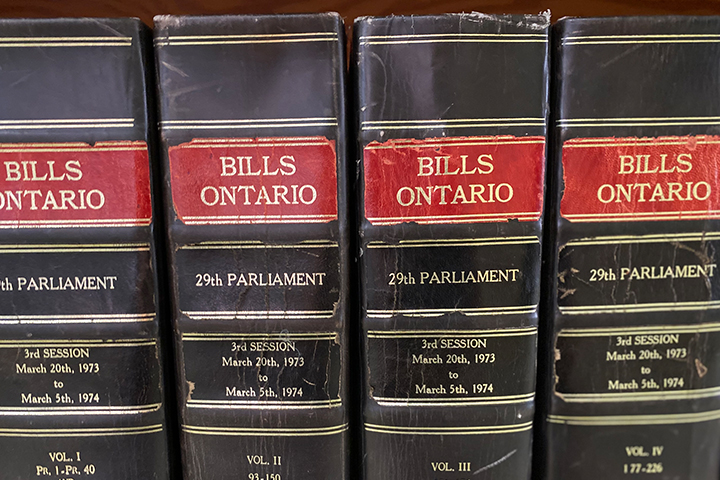 Four books that say "Bills Ontario: 29th Parliament"