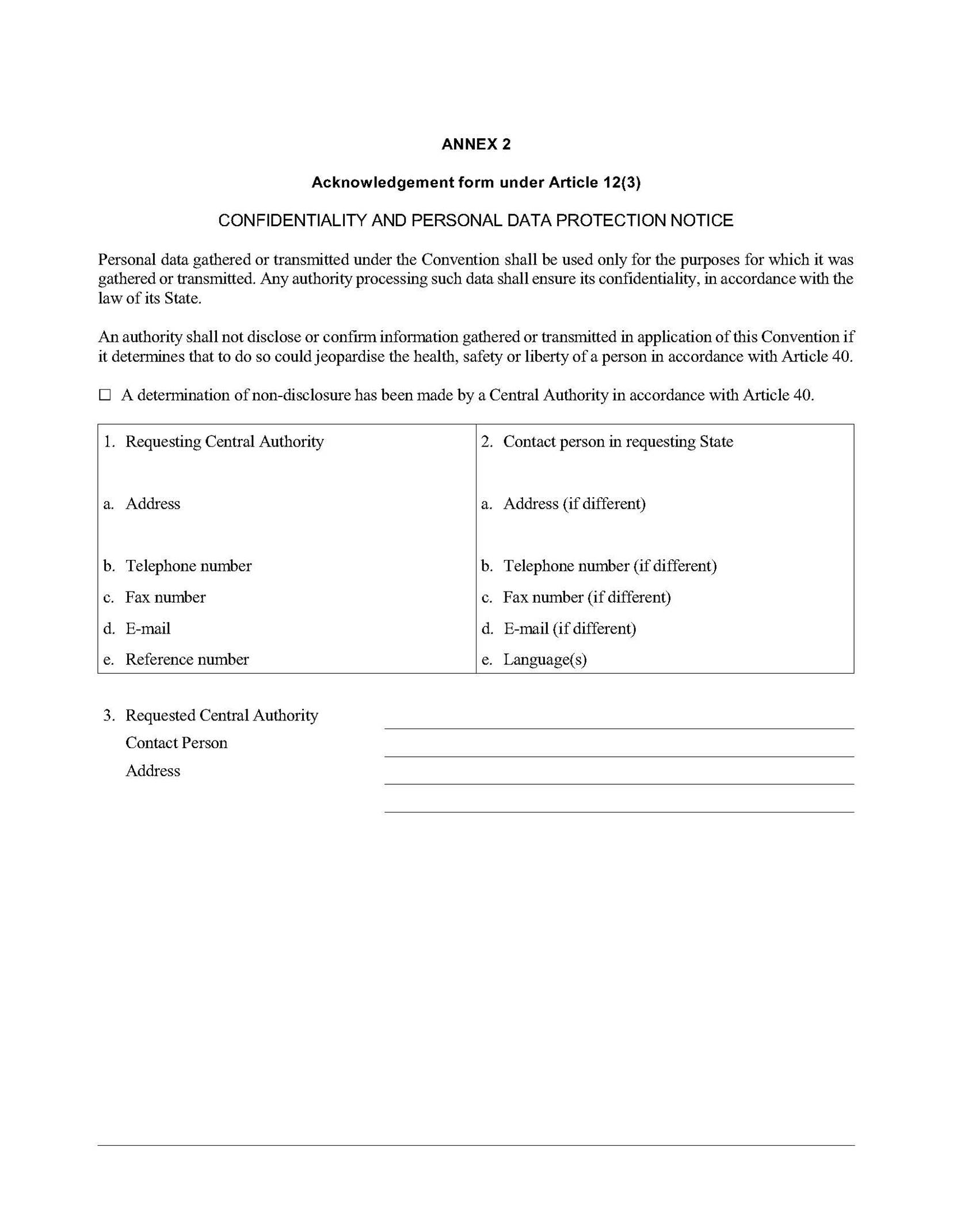 Page 1 of Acknowledgement form under Article 12(3)