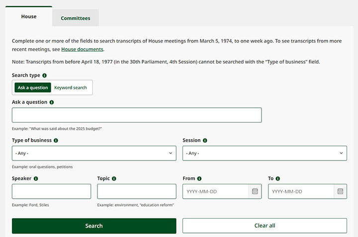 search interface with the House tab selected and Ask a question selected