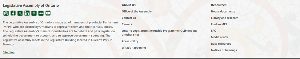 A screenshot of the new global footer on ola.org
