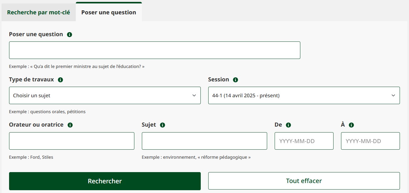 capture d’écran de l’onglet Recherche par mot-clé