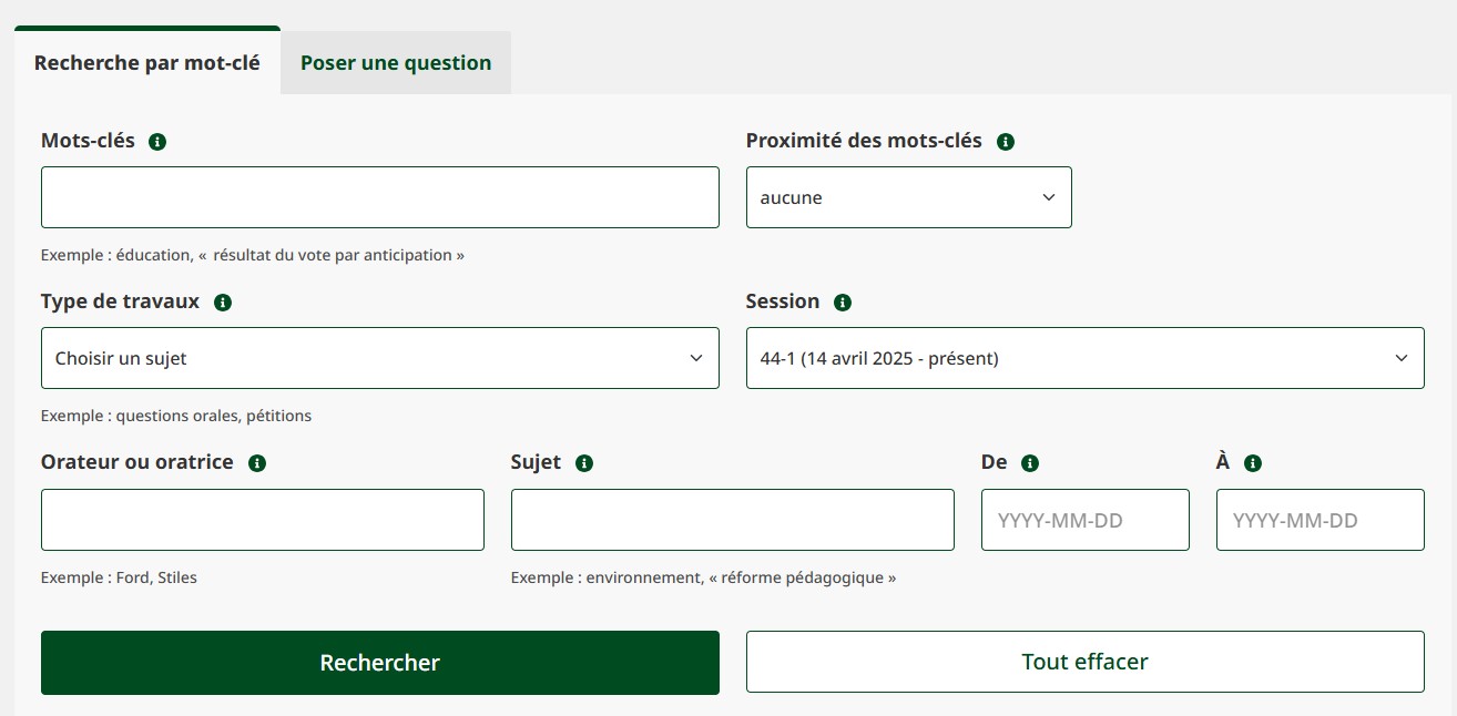 capture d’écran de l’onglet Recherche par mot-clé