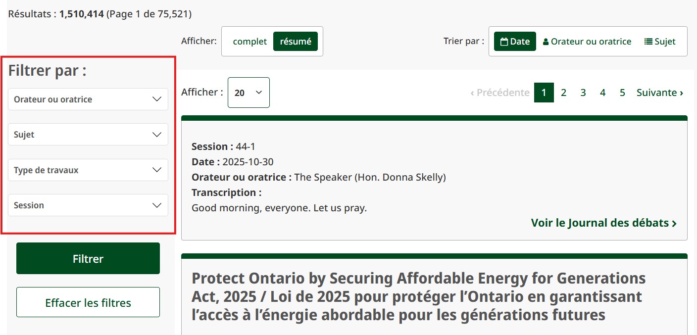 Capture d’écran des boutons « Filtrer » et « Effacer les filtres » dans un encadré