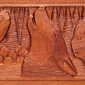 Carving detail featuring a wolf