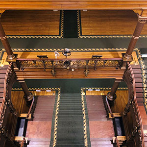 The grand staircase at the Legislative Building