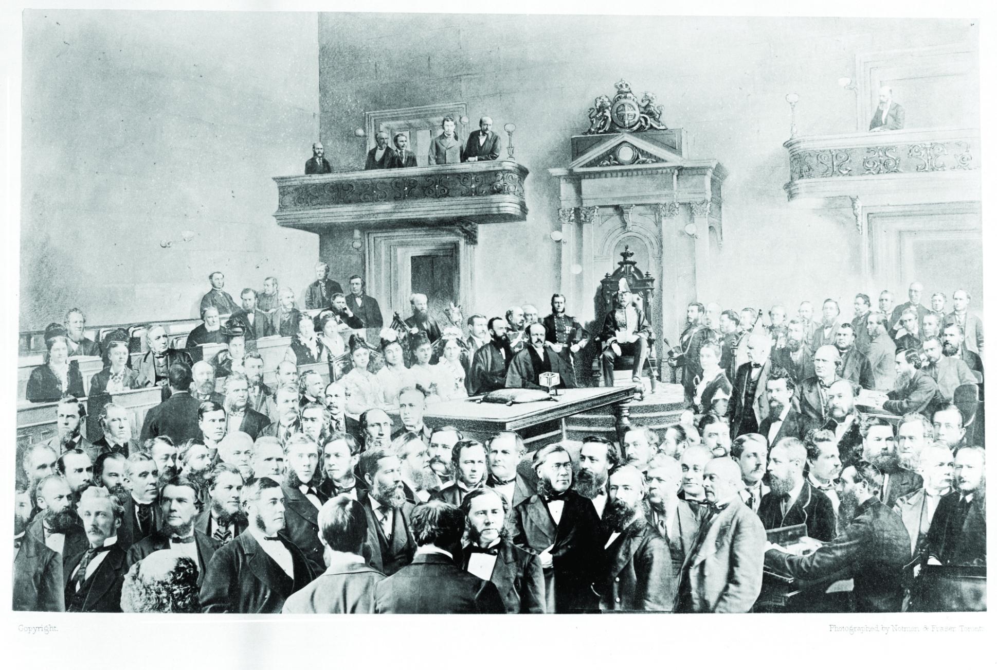 Photographie composite des députés de la 1re législature de l'Ontario, 1867 à 1871.