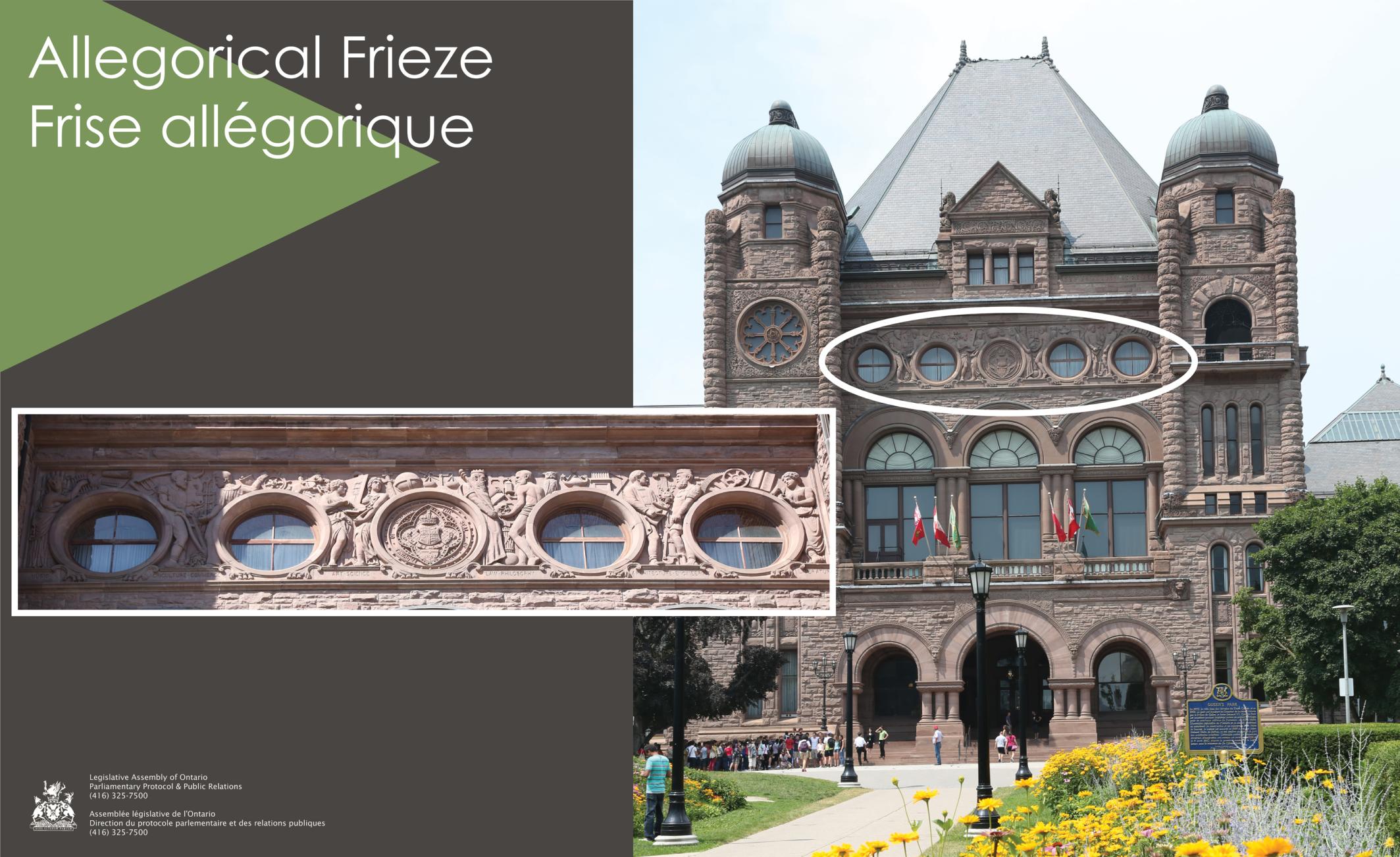 Picture of Legislative Building façade showing location of carved allegorical frieze.