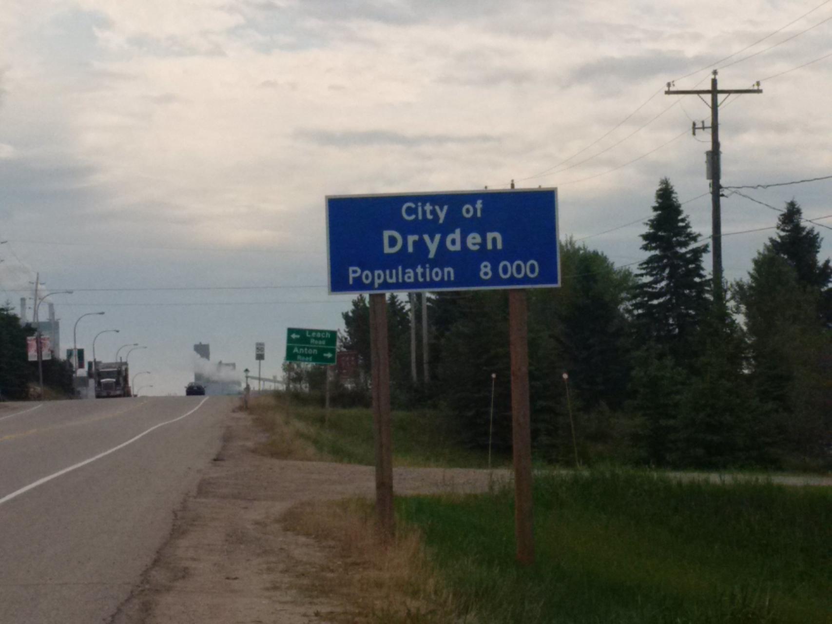 Sign for Dryden, Ontario