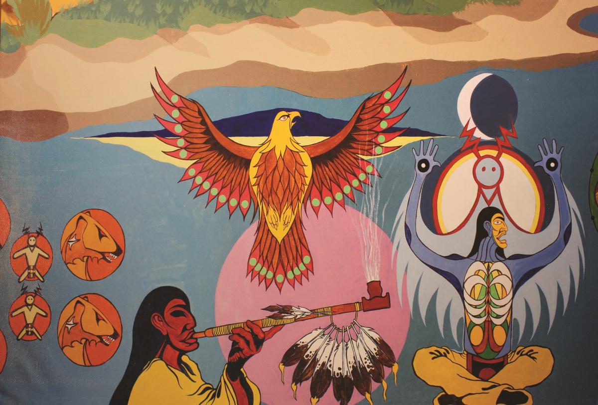 Picture of a panel of a mural prepared by the Mississaugas of the First Nation