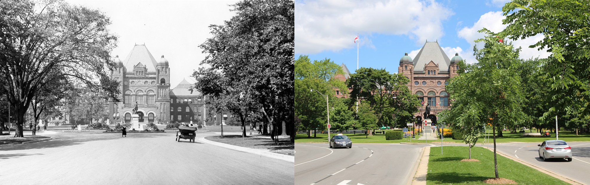View towards Ontario's Legislative Building 1920s and 2017
