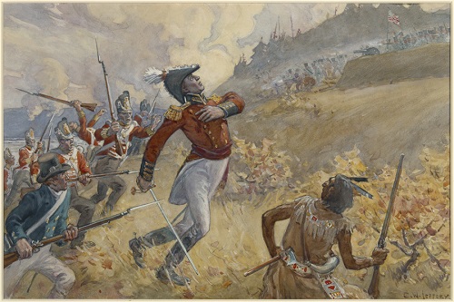 Death of General Sir Isaac Brock, Battle of Queenston Heights (C.W. Jefferys) [Le mort du général Isaac Brock à la bataille de Queenston Heights]