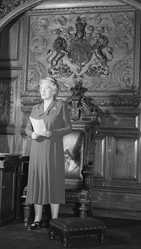 Agnes Macphail chairs a meeting of the Ontario Legislature, 1951