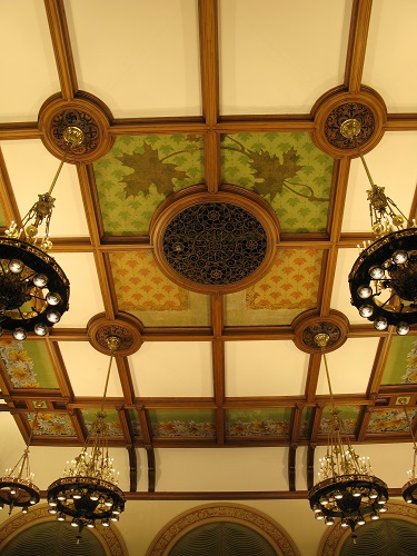 Picture of Gustav Hahn ceiling mural in the Legislative Chamber, seen from below