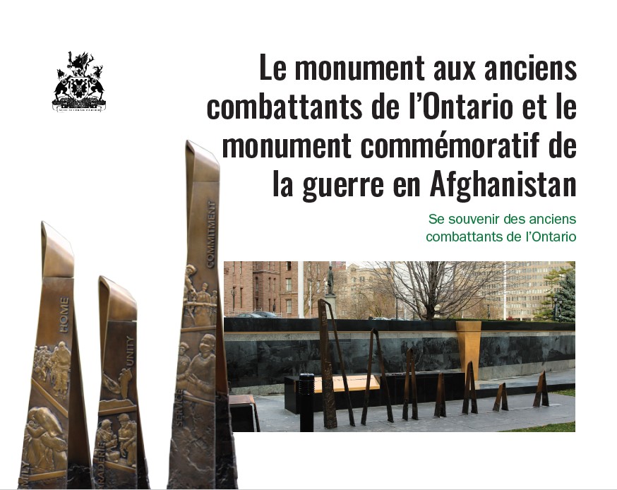 Photo de la couverture de la brochure sur le monument aux anciens combattants de l'Ontario et le monument commémoratif de la guerre en Afghanistan