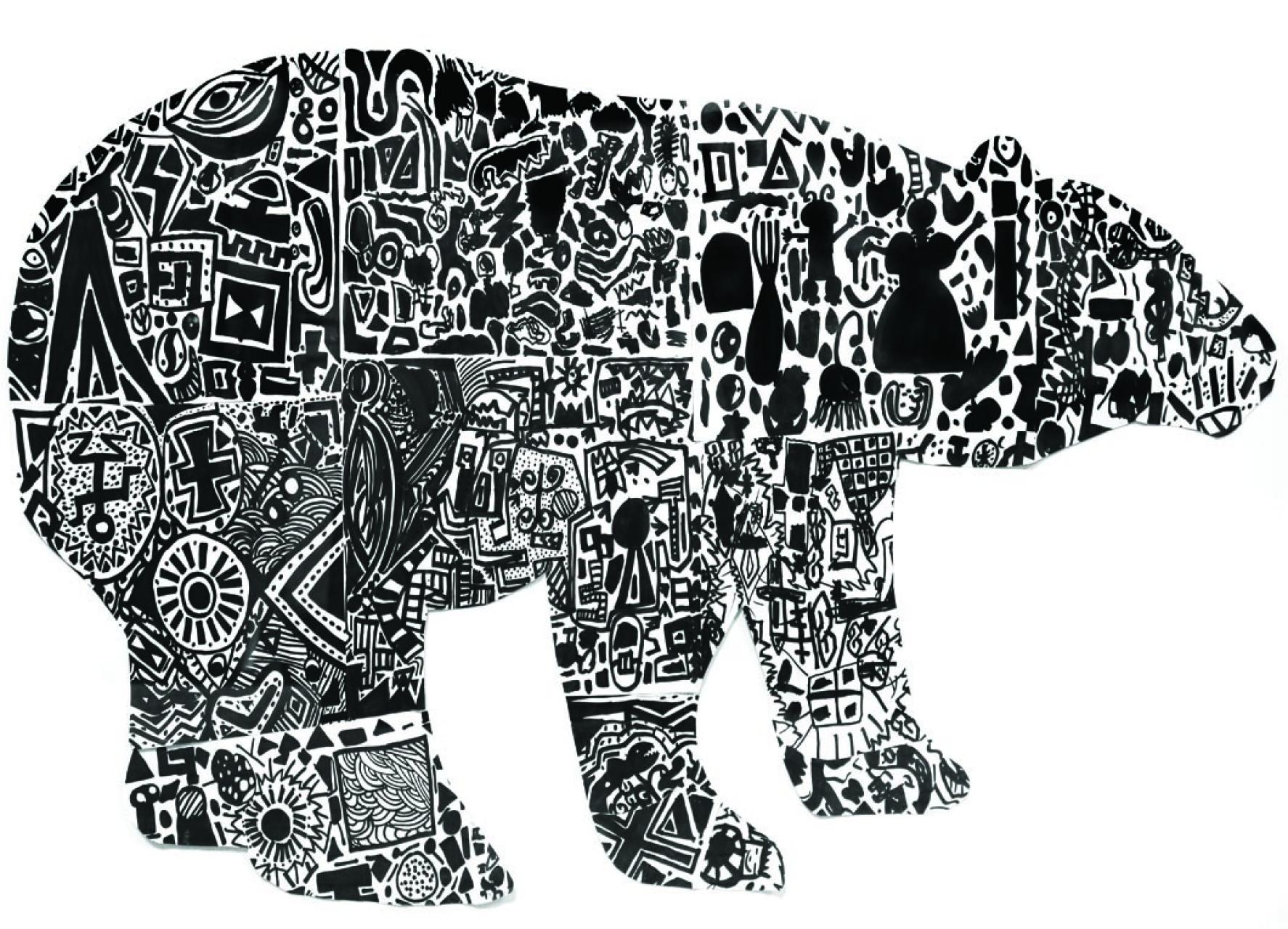 Image of a print entitled Nanuq, or the polar bear, created by students at the Ottawa Inuit Children's Centre