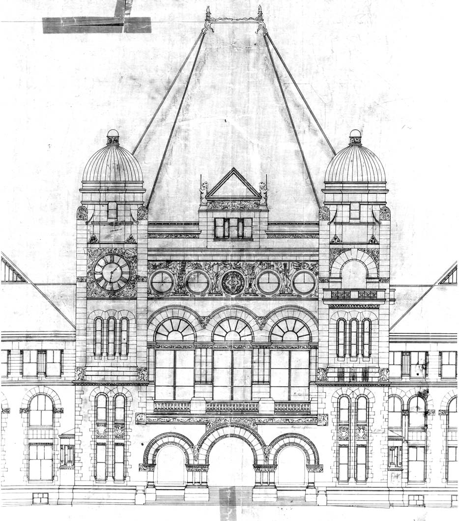 Plan architectural de Richard Waite pour la façade de l'édifice législatif de l'Ontario