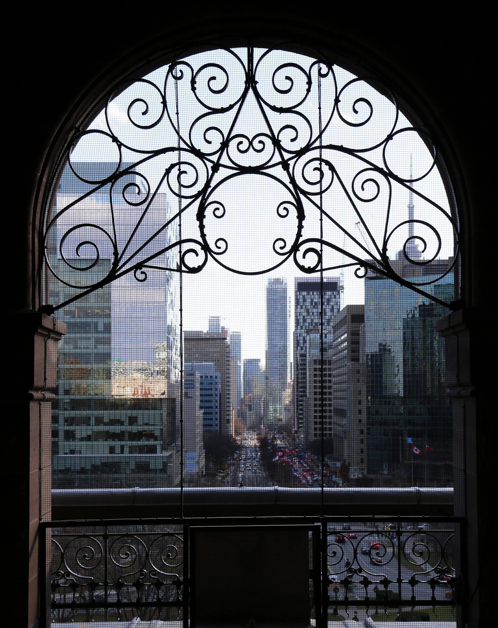 Picture showing a view of downtown Toronto from an upper balcony of Ontario's Legislative Building