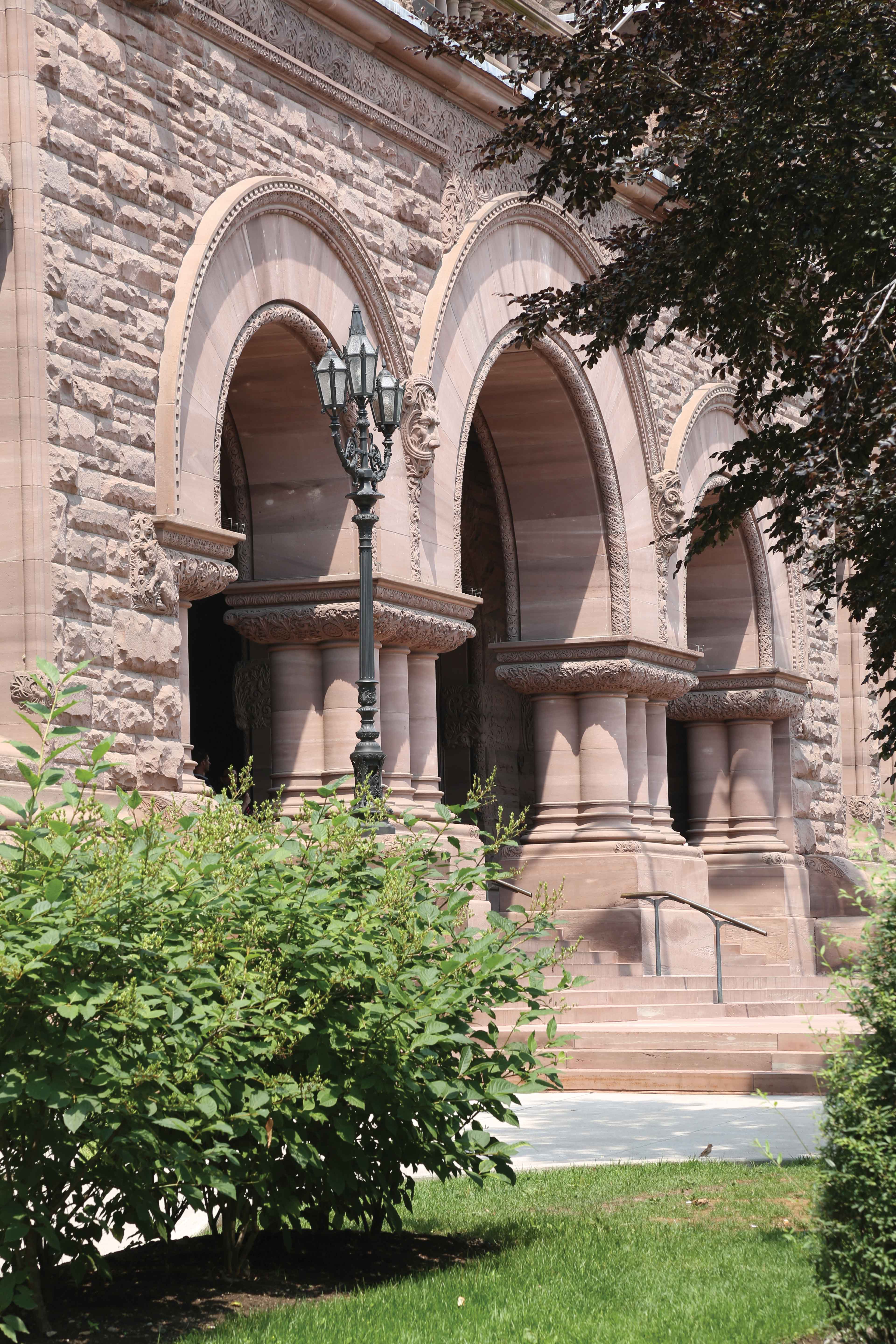 The sandstone arches on the front entrance of the Legislative building.