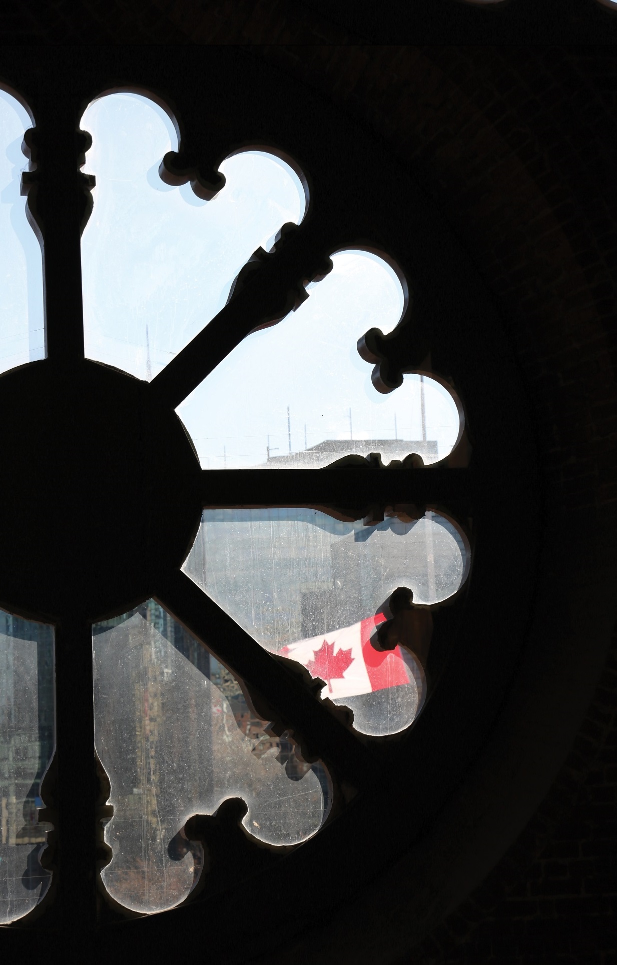 Picture of a view of a rose window from the interior