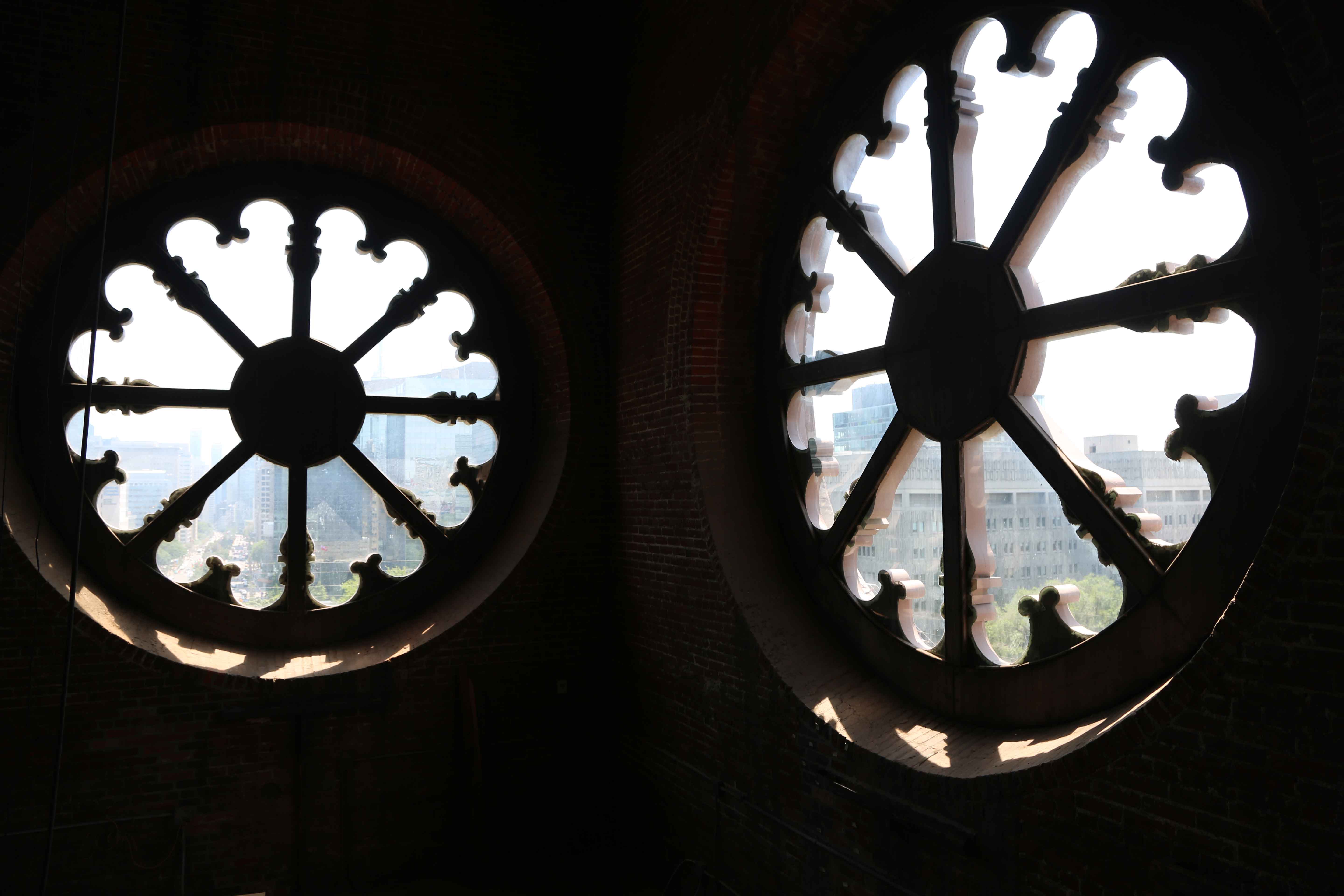 View of rosette windows from the inside of the Legislative building.