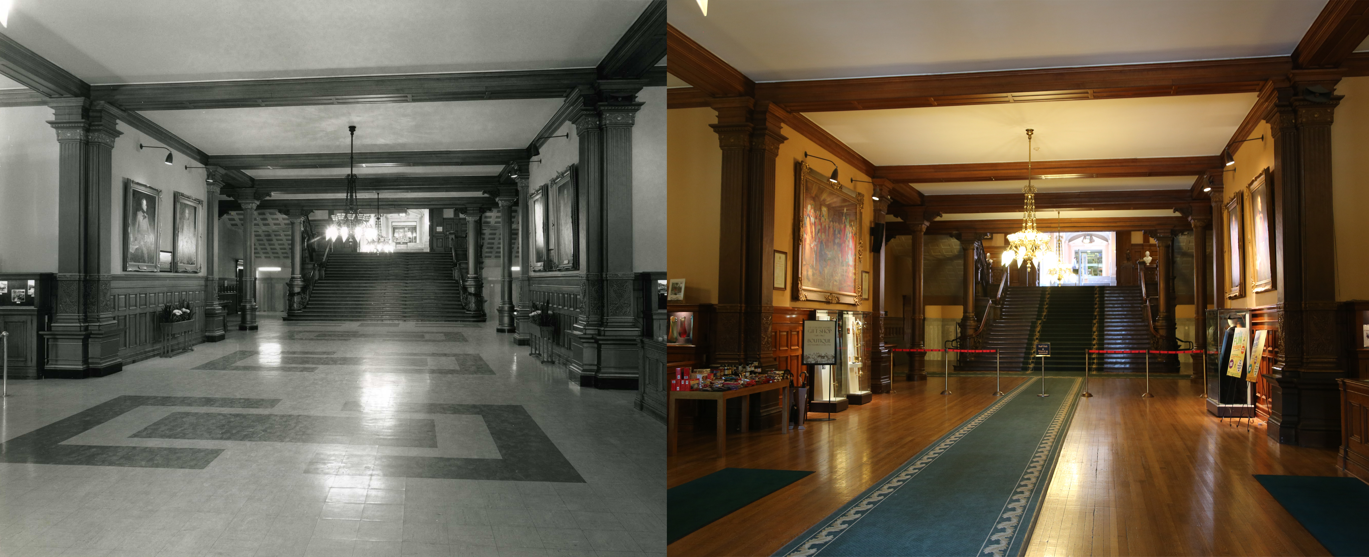 Images contrastées du hall d'entrée de l'édifice législatif