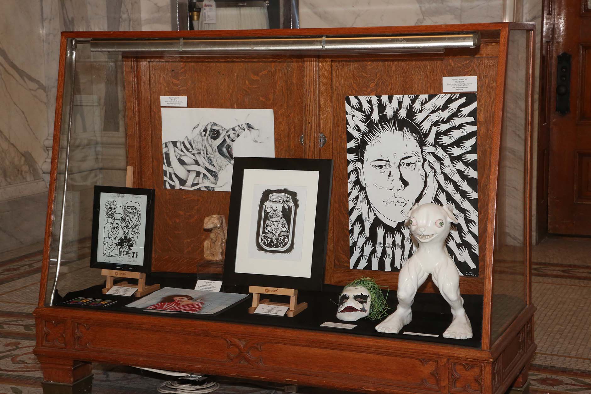 Drawings and sculptures by student artists in the 2019 Youth Arts Program