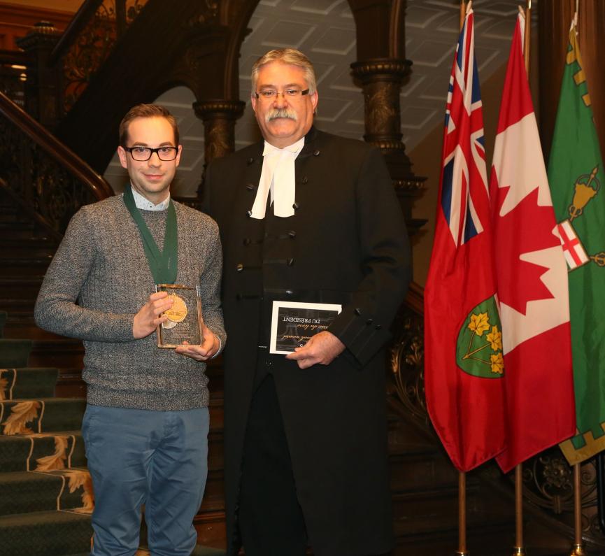 Giles Benaway with the Honourable Dave Levac, Speaker