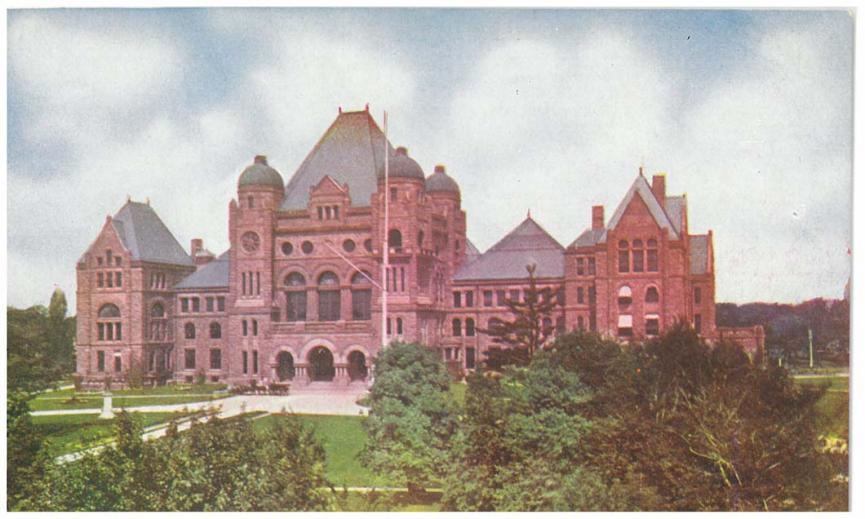 Vue de l'édifice de l'Assemblée législative sur une carte postale, vers 1900