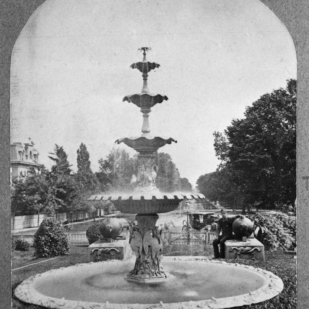Fountain at the entrance of Queen's Park,circa 1880s.
