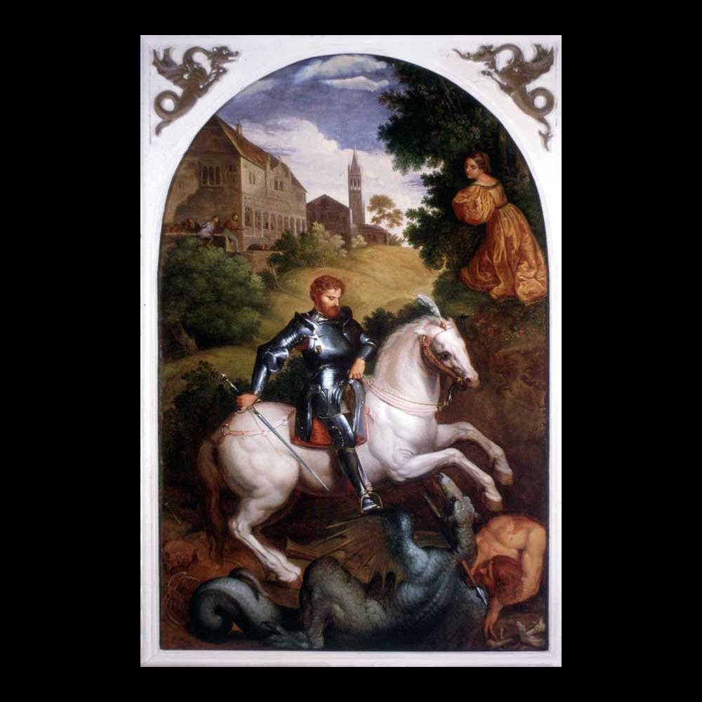 Saint George Killing the Dragon, Giuseppe Mazzolini, after Paris Bordone