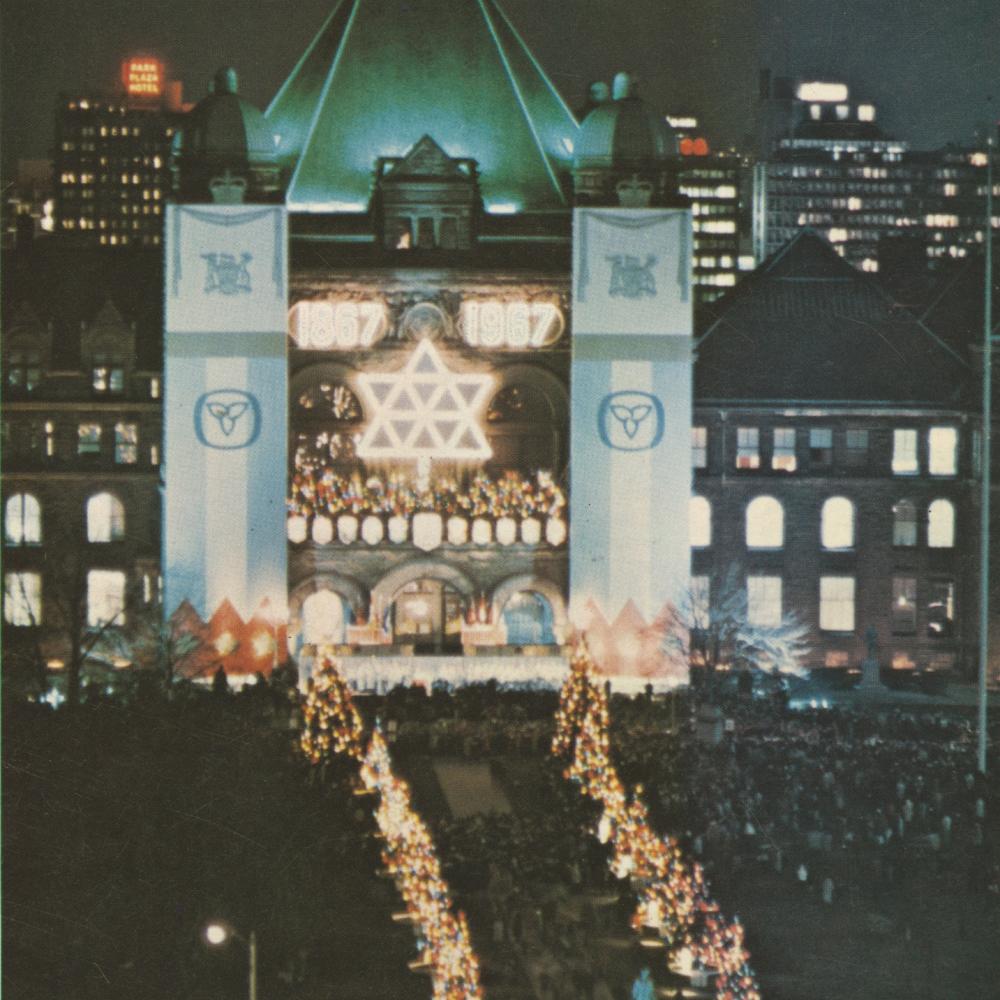 Photo de la cérémonie d'illumination sur les terrains de l'édifice de l'Assemblée législative, 6 décembre 1967