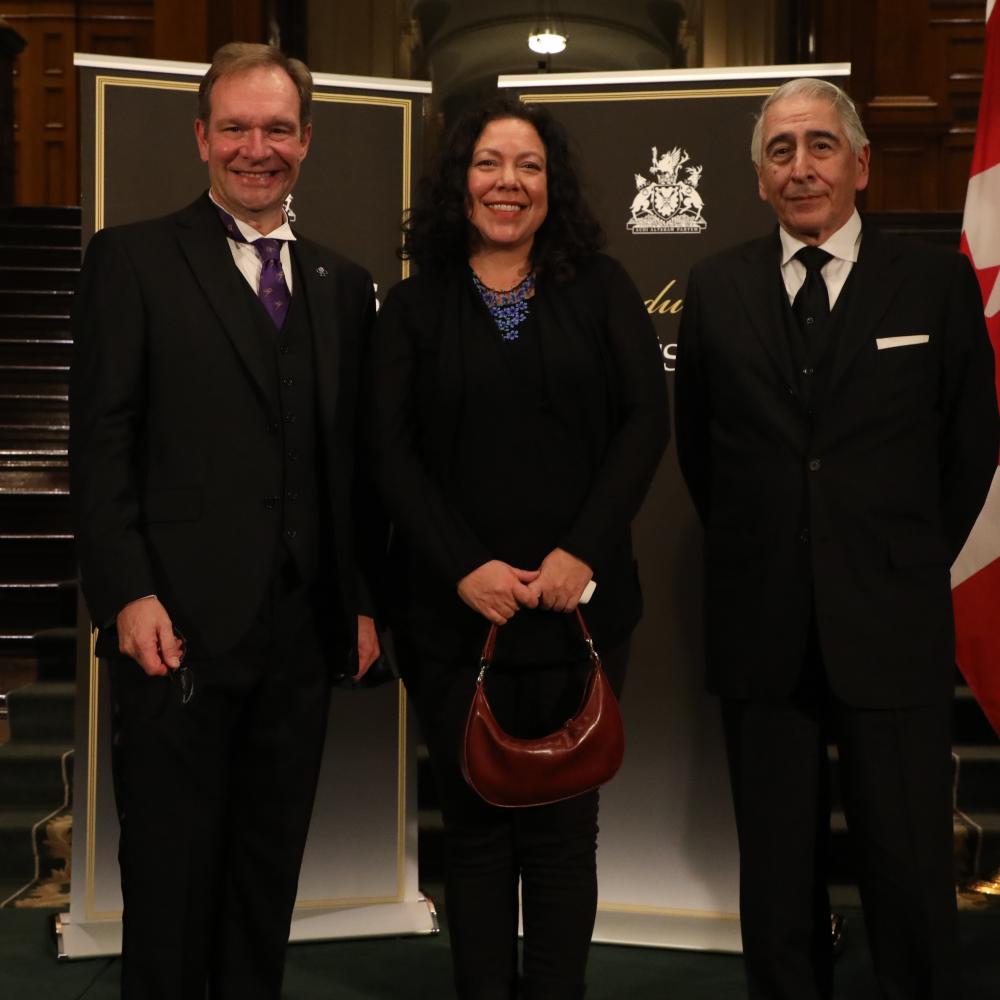 Picture of Speaker Arnott with Rebeka Tabobondung and Brian Wright-McLeod
