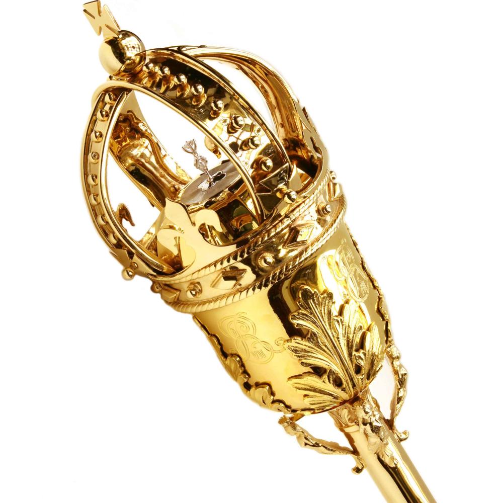 Detailed view of the crown on the Legislative mace.