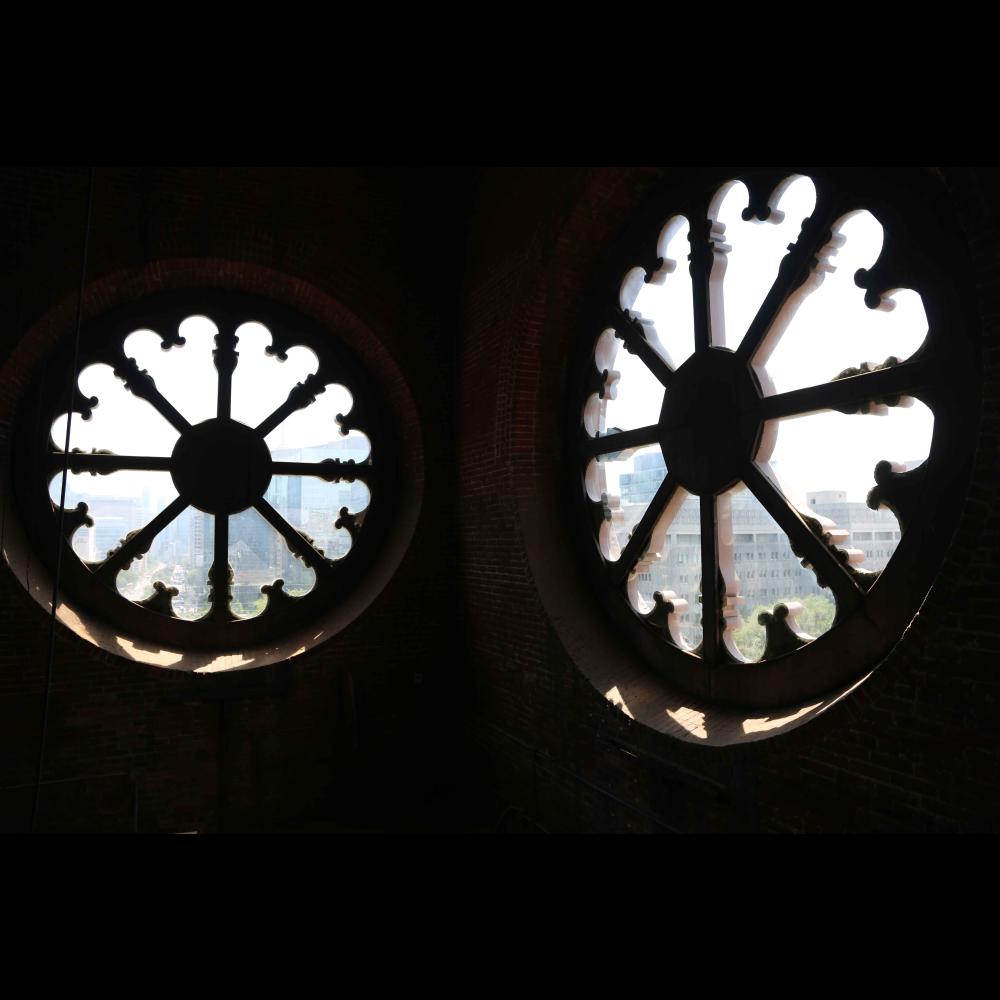 View of rosette windows from the inside of the Legislative building.