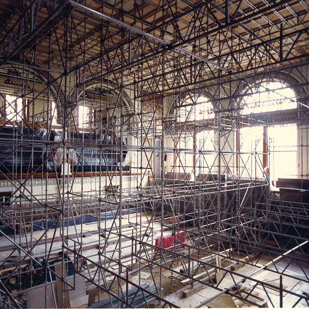 the Legislative Chamber filled with scaffolding