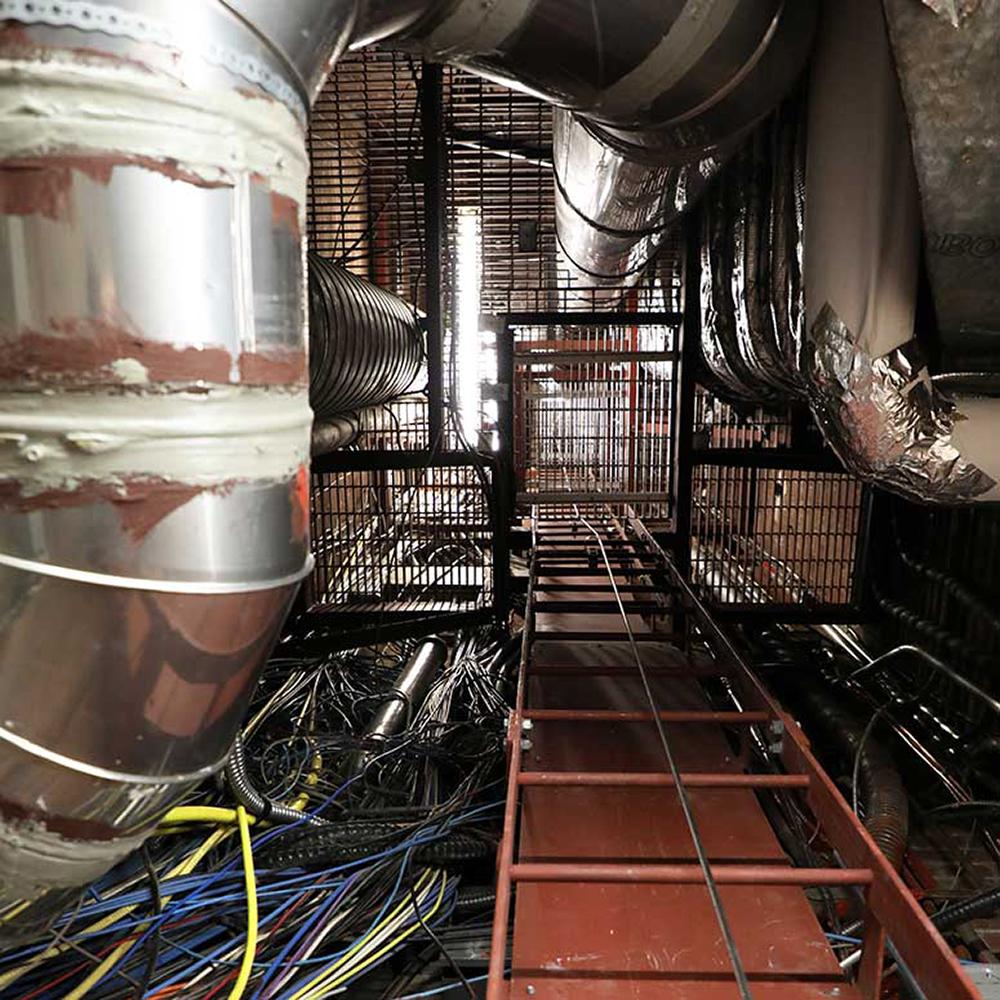 exposed wires in a ventilation shaft