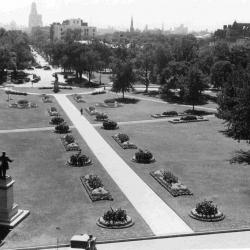 Looking south on the grounds of the Legislative Building, 1930s.