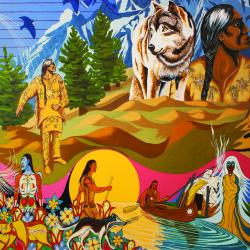 Image montrant le 3e de 3 panneaux muraux qui illustre l'histoire de la Première Nation Mississaugas of the Credit