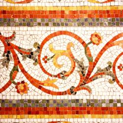 Picture of a section of the mosaic floor in the west wing of the Legislative Building