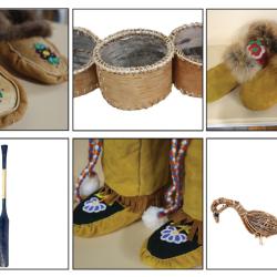 Images des objets de la Première Nation de Marten Falls First Nation y compris des moccasins, moufles, pagaies de canoë et oiseaux Tamarac